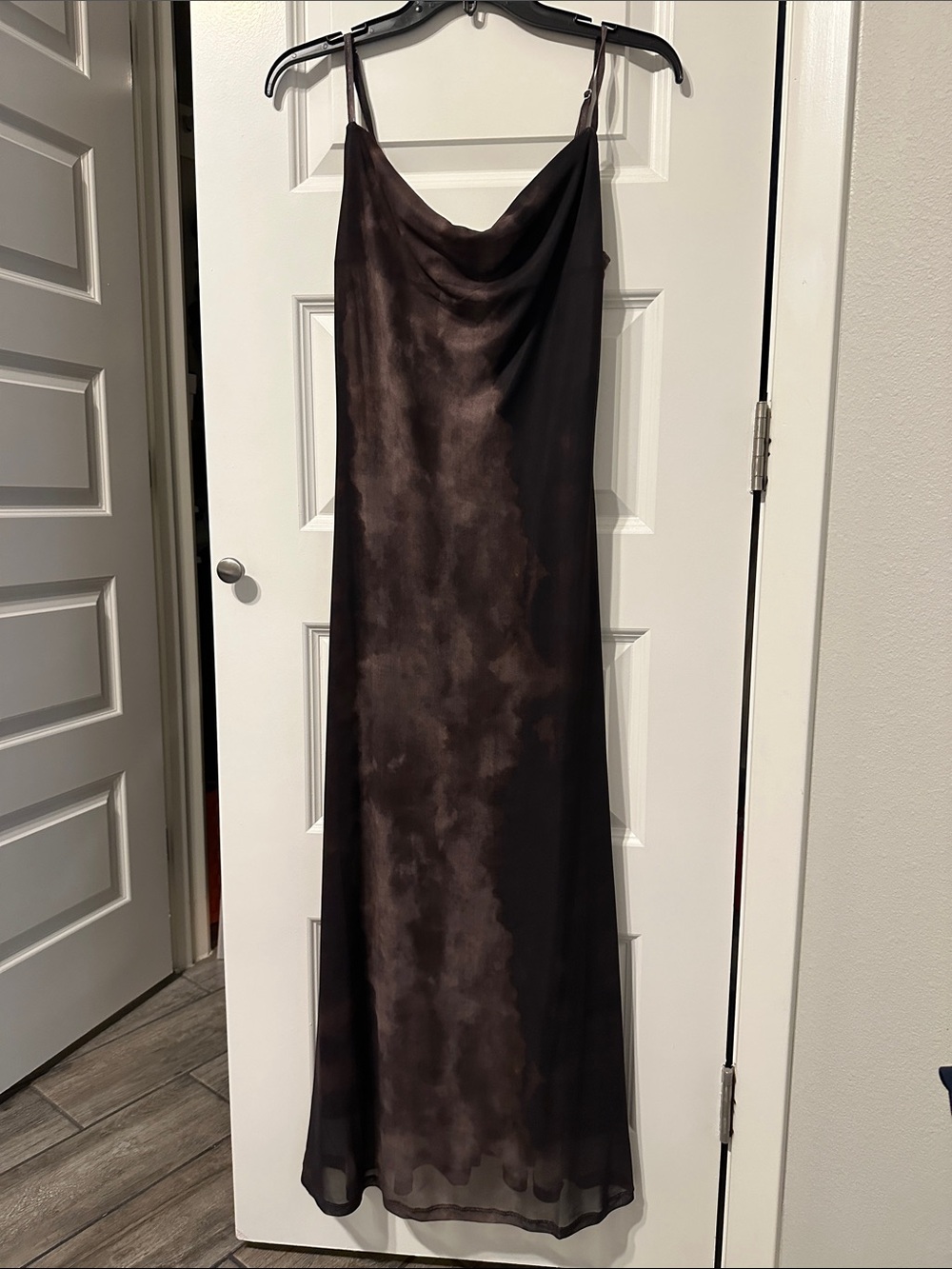 Slip Midi-Maxi Dress in Dark Brown Tie-Dye